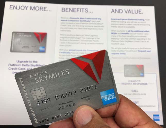 FILE - A direct mail advertisement for American Express is shown in Miami, Oct. 29, 2019. American Express is rolling out several updates Thursday, Feb. 1, 2024, to its Delta SkyMiles credit cards that will give additional benefits to users. AmEx is eager to soothe sore Delta Air Lines customers who have considered abandoning the airline after last year’s SkyMiles loyalty fiasco. (AP Photo/Wilfredo Lee, File)