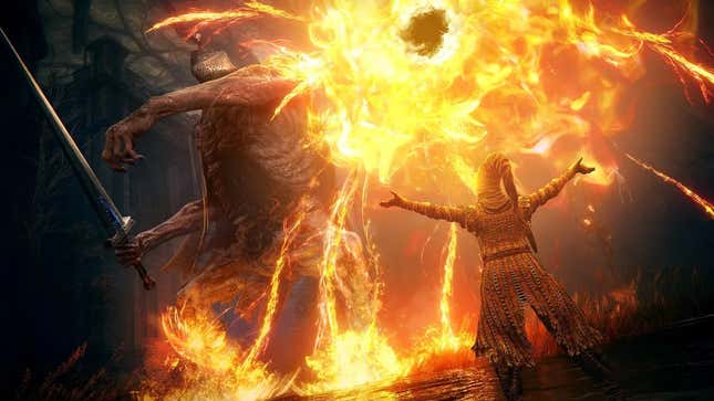 An Elden Ring player celebrates a massive fireball. 