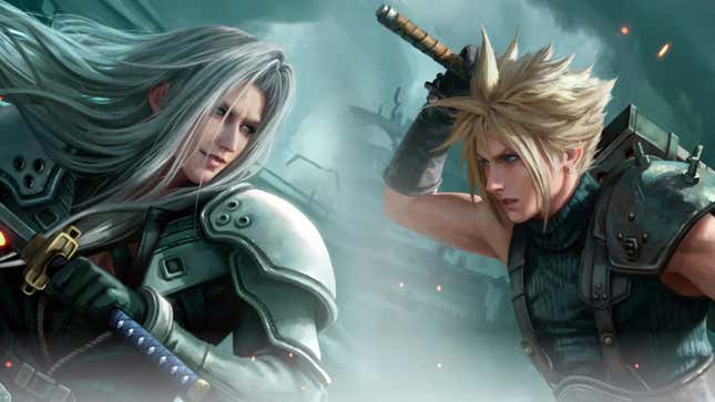Sephiroth and Cloud face off against one another.