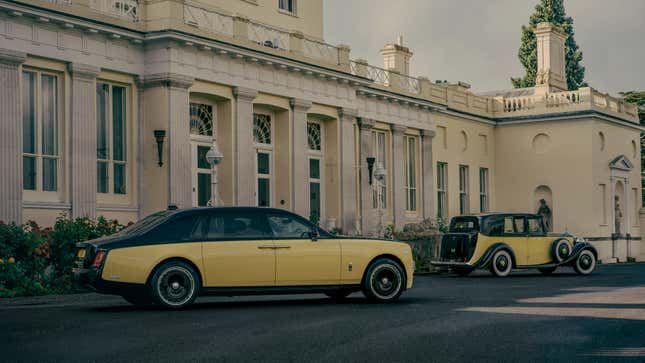 Side view of the two-tone yellow Rolls-Royce Goldfinger one-off