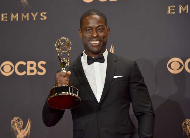 LOS ANGELES, CA - SEPTEMBER 17: Actor Sterling K. Brown, winner of Outstanding Lead Actor in a Drama Series for ‘This Is Us’, poses in the press room during the 69th Annual Primetime Emmy Awards at Microsoft Theater on September 17, 2017 in Los Angeles, California. (Photo by Alberto E. Rodriguez/Getty Images)