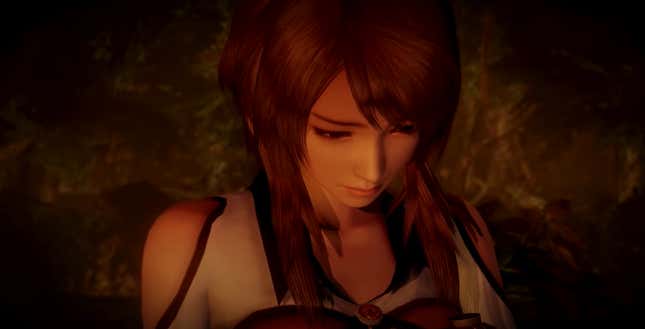 Fatal Frame on the Switch will have added modes. Here, a character looks downward, rather worried.