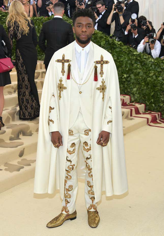 Chadwick Boseman attends the Heavenly Bodies: Fashion &amp; The Catholic Imagination Costume Institute Gala at The Metropolitan Museum of Art on May 7, 2018 in New York City.