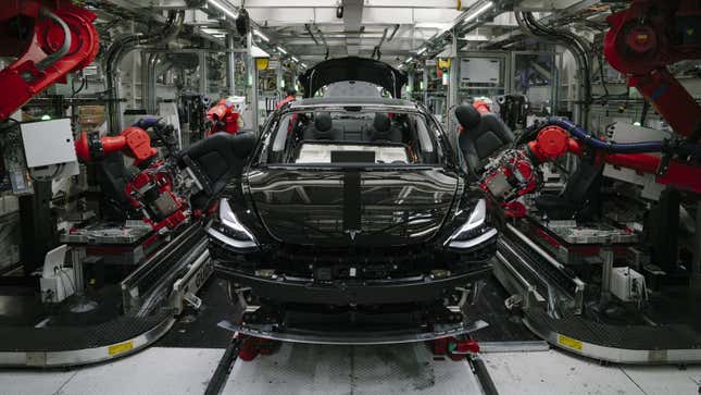 A photo of a Tesla production line. 