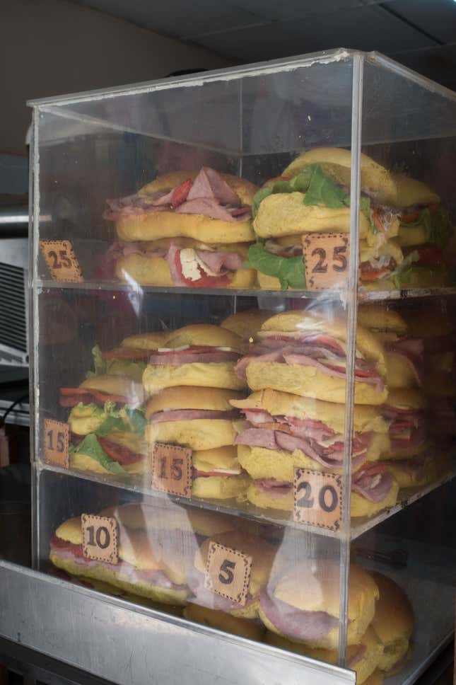 You can get the famous pork-filled Cuban sandwich for 20 Cuban pesos, or about 80 dollar cents.