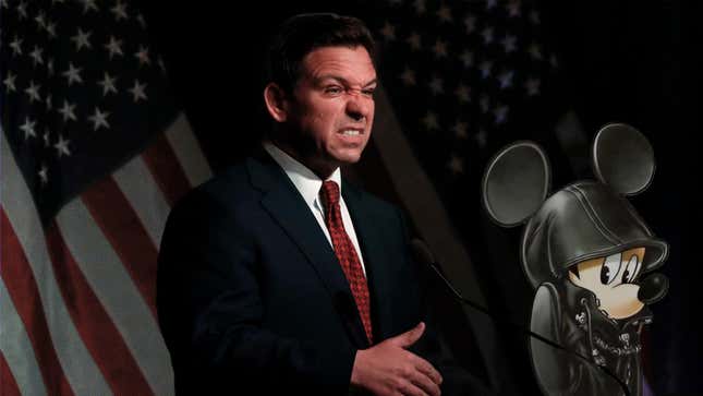 Ron DeSantis sneering at Mickey Mouse