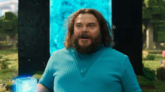 Jack Black as Steve in front of a portal.