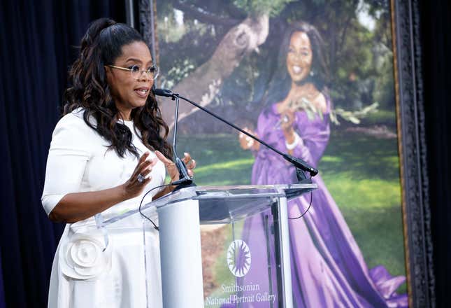 WASHINGTON, DC - DECEMBER 13: Oprah Winfrey speaks on stage during her portrait unveiling ceremony at the Smithsonian National Portrait Gallery on December 13, 2023 in Washington, DC. 