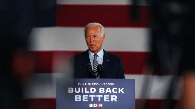 Presumptive Democratic presidential nominee Joe Biden speaks at McGregor Industries on July 09, 2020 in Dunmore, Pennsylvania.