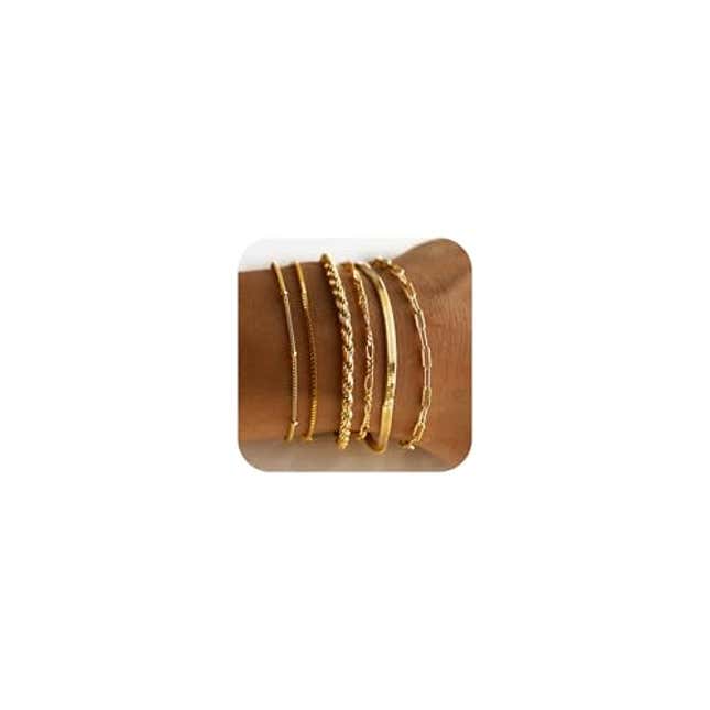 Image for article titled DEARMAY Gold Bracelets for Women 14K Real Gold Plated Jewelry Sets Stack Trendy Dainty Stackable Paperclip Rope Snake Box Figaro Chain Bracelets Pack Costume Fashion Filled Gifts for Womens, Now 15% Off