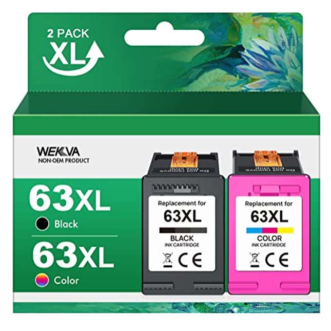 Image for article titled WEKVA 63XL Ink Cartridge Combo Pack Replacement for HP Ink 63 63XL Works for HP OfficeJet 3830 4650 4655 5255 5258 5200 3833 Envy 4520 4512 DeskJet 1112 2130 3630 3633 Printer (1 Black, Now 36% Off