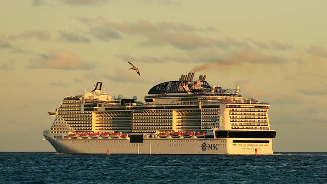 The MSC Meraviglia ship departs on March 18, 2020 in Miami Beach, Florida.