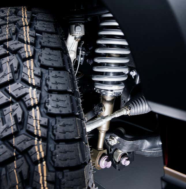 Detail shot of a Lexus GX's upgraded suspension