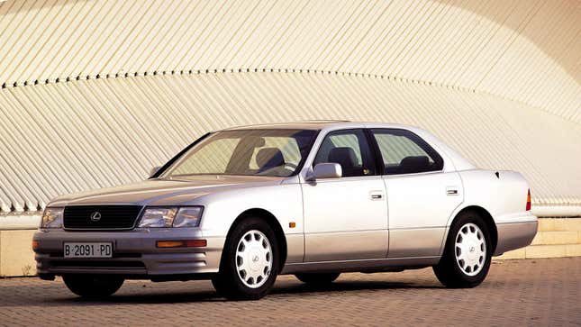 A photo of a silver Lexus LS 400 sedan. 