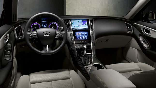 A photo of the interior of the Infiniti Q50 car. 