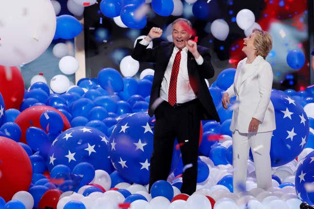 Presumptive VPOTUS Tim Kaine definitely likes balloons. (AP/J. Scott Applewhite)