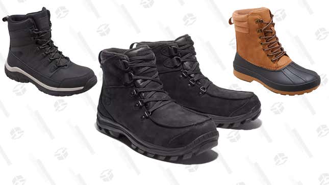 Goodfellow &amp; Co Men’s Duck Boots | $31 | Target
All in Motion Mens’ Waterproof Boots | $35 | Target
Timberland Men’s Waterproof Boots | $110 | Target