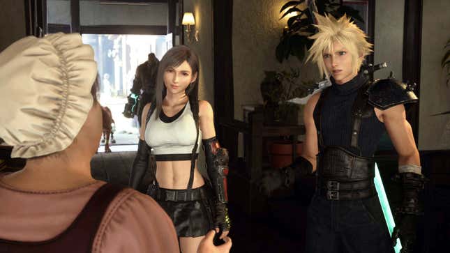 Tifa and Cloud chat with a woman whose cat went missing.