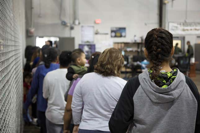 Photo inside U.S. Customs and Border Protection (CBP) detention facility shows detainees inside fenced areas at Rio Grande Valley Centralized Processing Center in Texas. Picture taken on June 17, 2018, provided by US Customs and Border Protection.