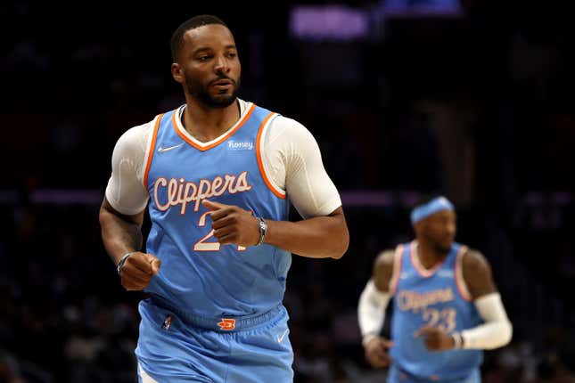 Norman Powell #24 of the Los Angeles Clippers runs down the court during the second half against the Sacramento Kings at Crypto.com Arena on April 09, 2022 in Los Angeles, California.