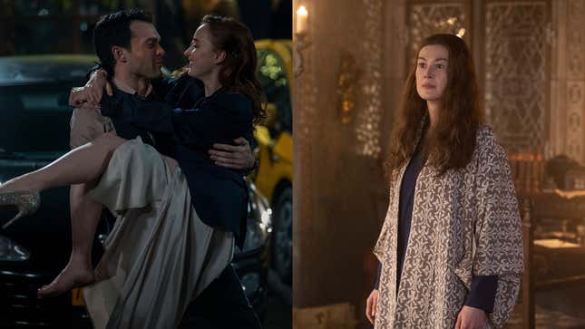 Alden Ehrenreich and Phoebe Dynevor in Fair Play; Rosamund Pike in The Wheel Of Time