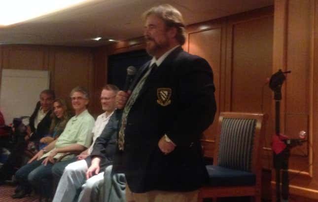 Sean David Morton, acting as master of ceremonies during the closing panel at the Conspira Sea.