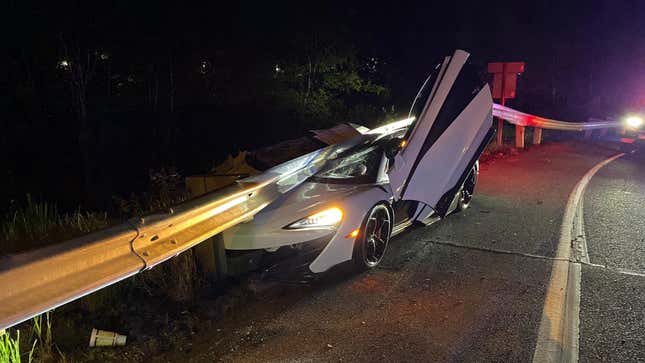 Image for article titled McLaren 600LT Split by Guardrail, Abandoned in Washington State
