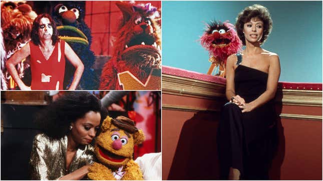 Clockwise from top left: Alice Cooper with the “School’s Out” monsters, Rita Moreno with Animal, and Diana Ross with Fozzie Bear
