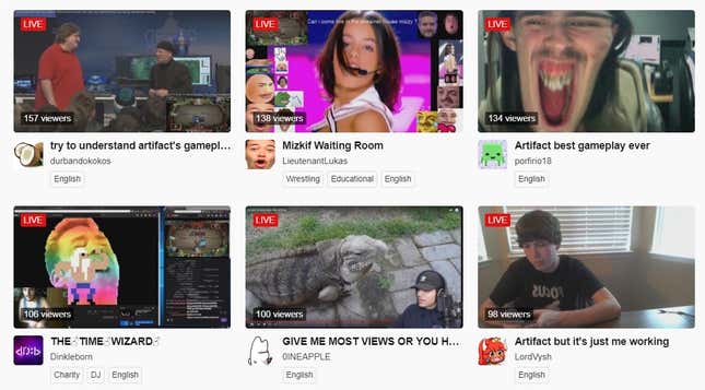 Just a small portion of the anarchy that is Twitch’s Artifact section right now