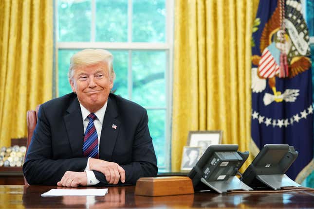 U.S. President Donald Trump during a phone call with Mexico’s President Enrique Pena Nieto on August 27, 2018.