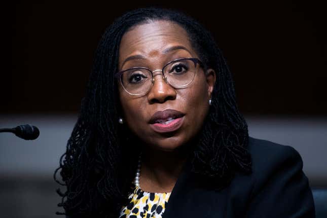 Ketanji Brown Jackson, nominee to be U.S. Circuit Judge for the District of Columbia Circuit, testifies during her Senate Judiciary Committee confirmation hearing in Dirksen Senate Office Building on April 28, 2021, in Washington, DC. Ketanji Brown Jackson, nominee to be U.S. Circuit Judge for the District of Columbia Circuit, and Candace Jackson-Akiwumi, nominee to be U.S. Circuit Judge for the Seventh Circuit, testified on the first panel. 