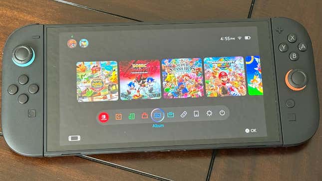 A Nintendo Switch 2 shows several games on its home page.