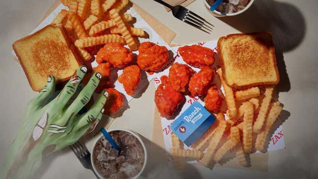 Zaxby's menu food with zombie hand reaching