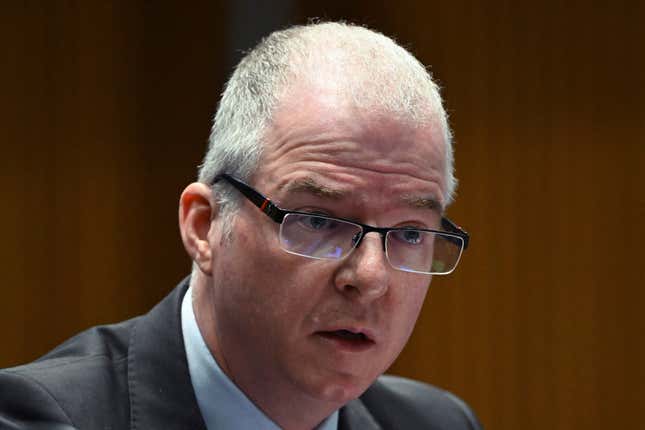 Qatar Airways Senior Vice President Matt Raos speaks at Australia&#39;s Parliament House in Canberra, Wednesday, Sept. 27, 2023. Raos has told a Senate inquiry there will be no repeat of an incident at Doha&#39;s international airport in 2020 in which women passengers were subjected to invasive gynecological examinations. (Lukas Coch/AAP Image via AP)