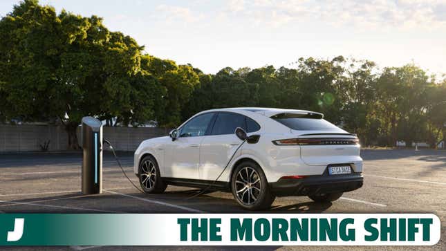 A photo of a Porsche plug-in hybrid charging. 