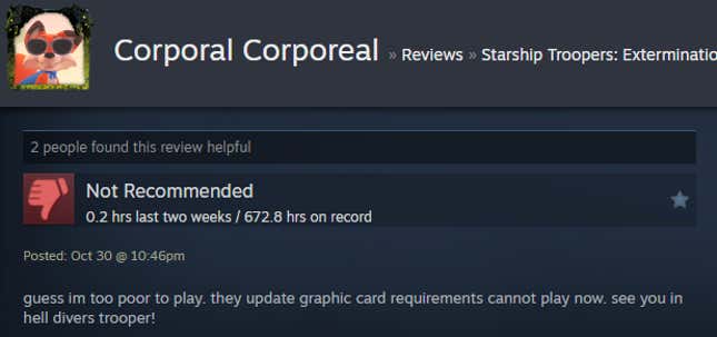 Image for article titled Starship Troopers: Extermination, As Told By Steam Reviews