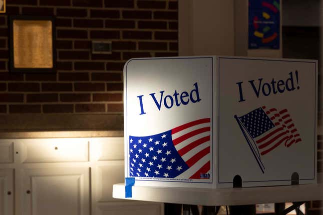 A U.S. ballot box that reads "I Voted."