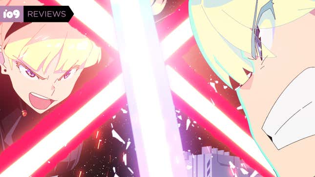 Dark Side twins Am (left) and Karre (right) lock lightsabers in a climactic moment from Promare director Hiroyuki Imaishi's animated short "The Twins."