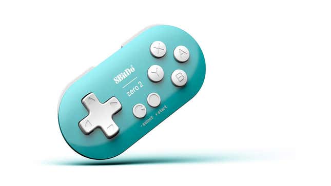 An image shows a blue 8Bitdo controller. 