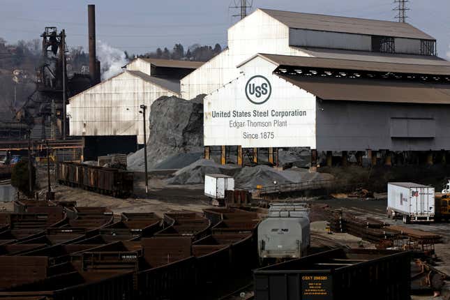 FILE - United States Steel&#39;s Edgar Thomson Plant in Braddock, Pa. is shown on Feb. 26, 2019. U.S. Steel, the Pittsburgh steel producer that played a key role in the nation’s industrialization, is being acquired by Nippon Steel in an all-cash deal valued at approximately $14.1 billion. The transaction is worth about $14.9 billion when including the assumption of debt. Nippon, which will pay $55 per share for U.S. Steel, said Monday, Dec. 18, 2023 that the deal will bolster its manufacturing and technology capabilities. (AP Photo/Gene J. Puskar, File)