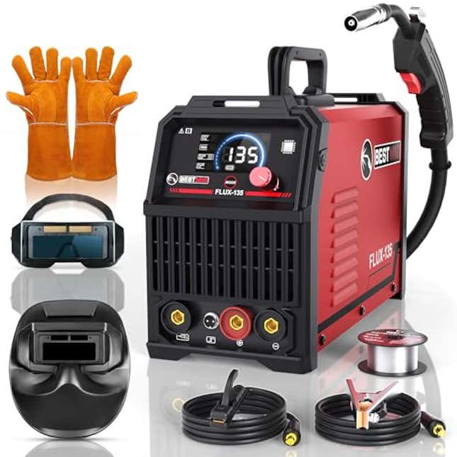 Image for article titled BESTMIG 135A Welder 3-in-1 Welding Machine Supports MIG 110V Welding Machine with IGBT Inverter LED Digital Display MIG/Lift TIG/Stick Capabilities (Red Black, Now 47% Off