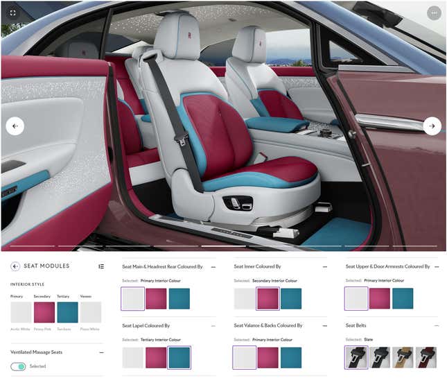 Image for article titled Everything You Can Customize in the Rolls-Royce Spectre Configurator