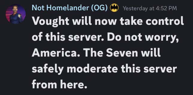 A screen shot from the DC Official Discord.