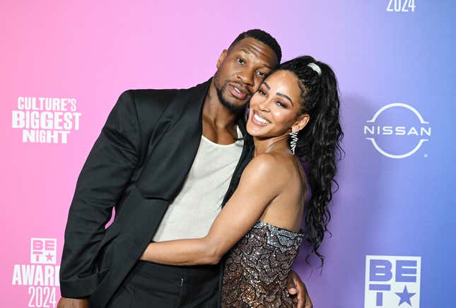 Jonathan Majors and Meagan Good at the 2024 BET Awards at Peacock Theater on June 30, 2024 in Los Angeles, California.