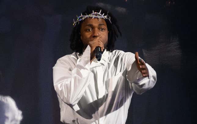 Kendrick Lamar headlines on the Pyramid Stage during day five of Glastonbury Festival at Worthy Farm, Pilton on June 26, 2022 in Glastonbury, England. (Photo by Leon Neal/Getty Images)