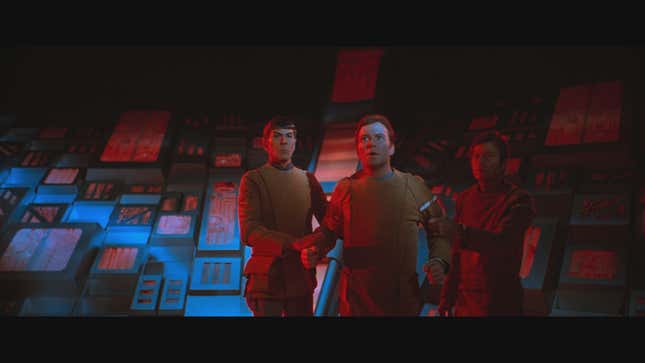 (from left) Leonard Nimoy as Spock, William Shatner as James T. Kirk, and DeForest Kelley as Leonard “Bones” McCoy in Robert Wise’s Star Trek: The Motion Picture—Director’s Cut. 