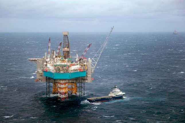 FILE - A view of a supply ship at the Edvard Grieg oil field, in the North Sea, Norway, on Feb. 16, 2016. Norway&#39;s oil fund saw the largest annual return in its history in 2023 led by a strong performance by U.S. technology companies and the Danish weight loss drug manufacturer, Novo Nordisk. (Hakon Mosvold Larsen, NTB Ccanpix via AP, File)