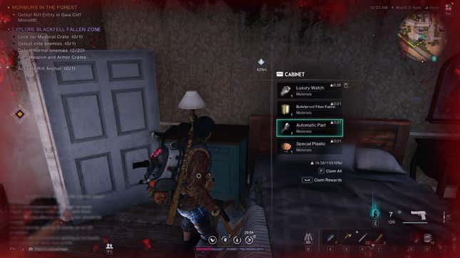 A player character loots an abandoned bedroom.