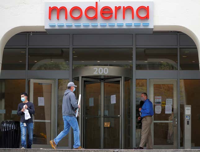 A sign marks the headquarters of Moderna Therapeutics