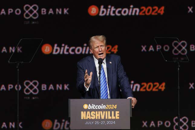 Then-GOP presidential candidate Donald Trump at the Bitcoin 2024 conference in Nashville, Tennessee, on July 27, 2024.